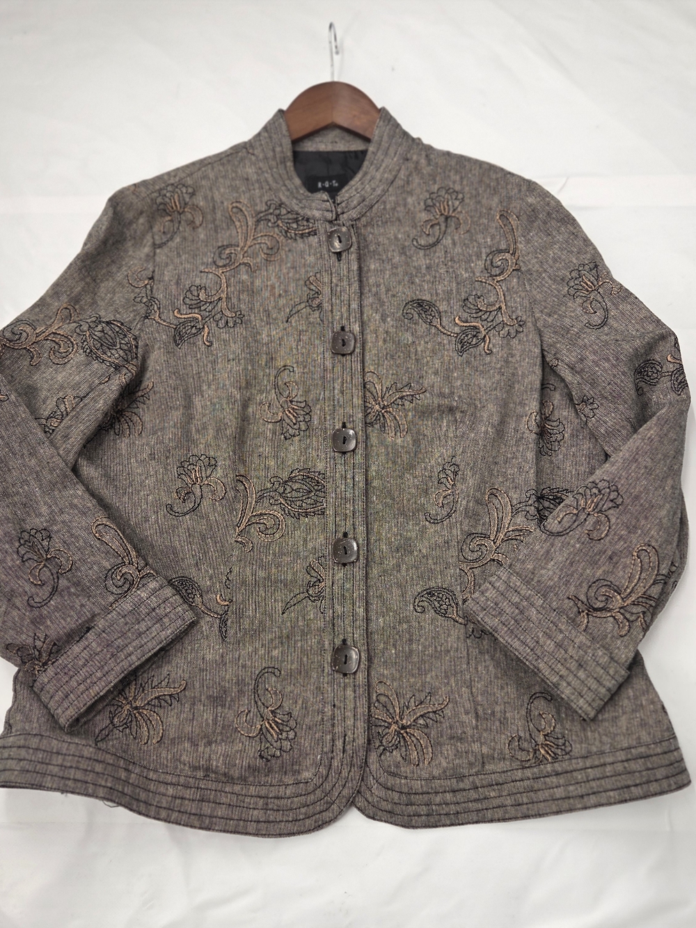 RQT Vintage Linen Blend Embroidered Floral Jacket Boho Artsy Shacket Plus 14